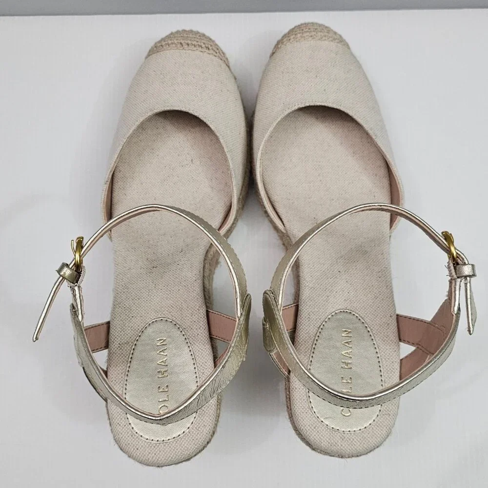 Cole Haan Cloudfeel Espadrille Wedge II Womens 9.5 Linen Soft Gold Summer NEW